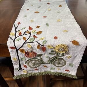 Artisan de Luxe Home Table Runner 3-D Fall Leaves Bicycle Harvest Autumn 15"x68"